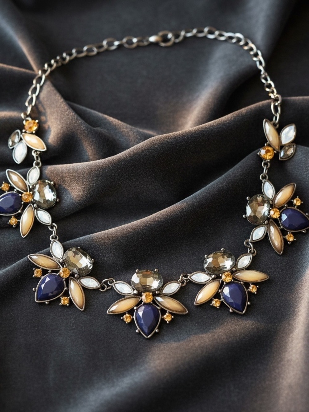 The Limited Navy, Champagne & Gold Floral Crystal Necklace